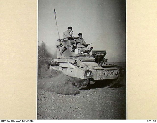 Vickers Mark VI light 5-ton tank of the 9th Division Cavalry Regiment throwing up dust during manoeuvres in northern Syria, near Aleppo, circa November 1941. Vehicle / variant identification: Vickers Mark VI light tank.