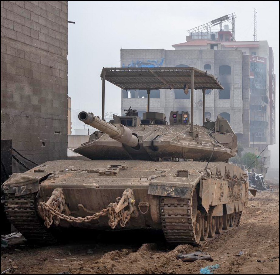 Merkava Barak / Mk 4 Barak in an urban combat setting. file current 28 March 2024; source image from IDF website. Gaza/urban context apparent but not independently established.