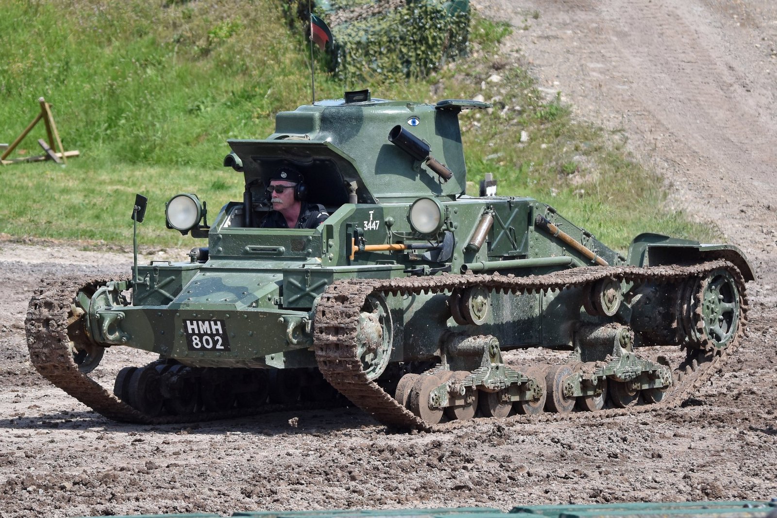 Running Matilda I HMH802 / T3447 at Tankfest, 29 June 2019; the restored vehicle uses replacement engine and gearbox components.