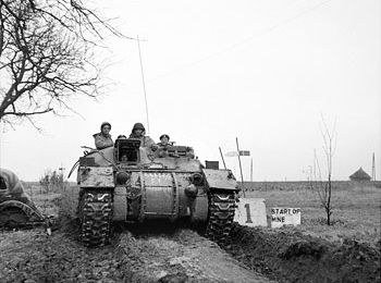 Ram Kangaroo armored personnel carrier during the assault by 15th (Scottish) Infantry Division at Blerick, Netherlands, 3 December 1944.