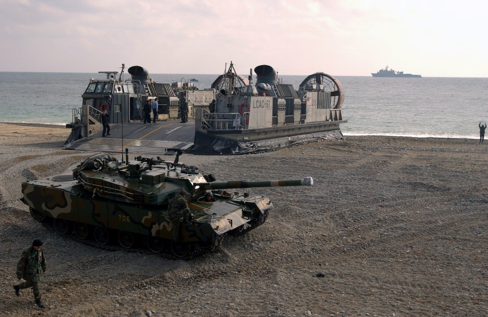 ROK Type 88 K1 drives from a U.S. Navy LCAC at Pohang Beach during Foal Eagle / RSOI 2004.
