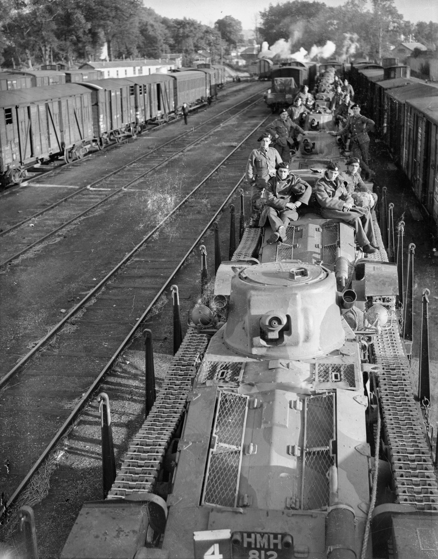 Matilda Mk I tanks of 4th Royal Tank Regiment being transported by train from Cherbourg to Amiens, 28 September 1939.